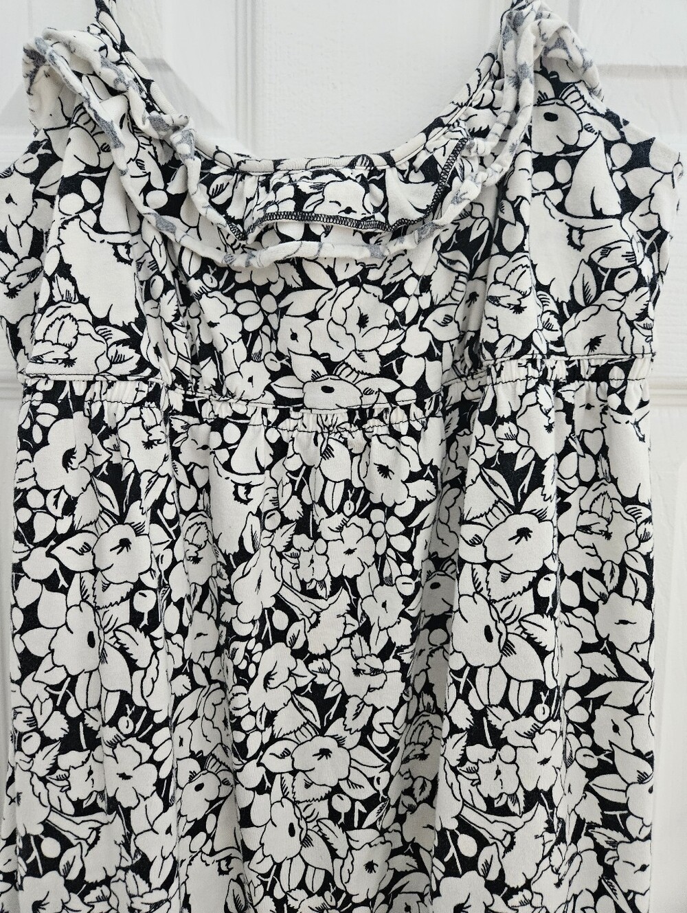 Ann Taylor Loft Black & White Floral With Ruffel At Top Slip Dress T- Straps-Med - Picture 2 of 7